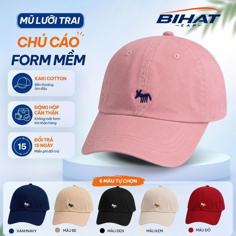BIHAT CAP Mũ Lưỡi Trai Chú Cáo Nhỏ MU787, Nón Kết Hàn Quốc Chất Cotton Kaki Form Mềm Ôm Đầu Freesize 52-60cm, Thời Trang Nam Nữ