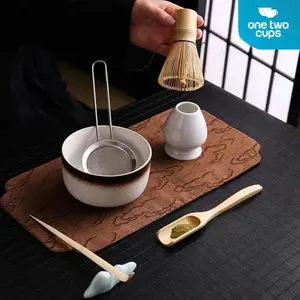 One Two Cups Set Mangkuk Teh Keramik 6in1 Chasen Bamboo Whisk Matcha DB06 - Multi-Color