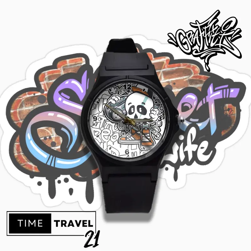 Jam Tangan Unisex Pria /wanita Distro Grafity Strap Ruber Street Art Polos DS0A04 1
