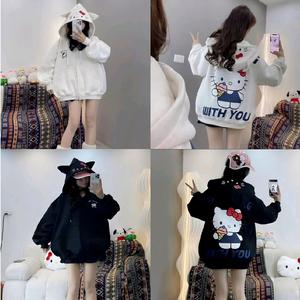 Áo Nỉ Mũ in Mèo Xinh Yêu Hình in 5d Cực Nét Chất Nỉ Bông Xịn Sò Mặc Cực Xinh Dễ Thương Ba Màu Trắng Đen Hồng Mũ Hai Lớp Khóa Z kéo(LC1)