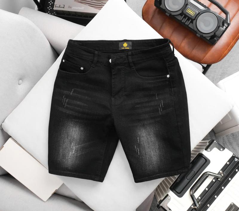 TH-225:SP BÁN CHẠY Quần Short Jean Nam Cao Cấp,Phom Ngang Gối,Màu Đen Wash Bạc cào xước nhẹ Freeship Denim Chất Liệu Mềm Mại Co Giãn Tốt Phong Cách Đơn Giản Thời Trang - TH JEAN