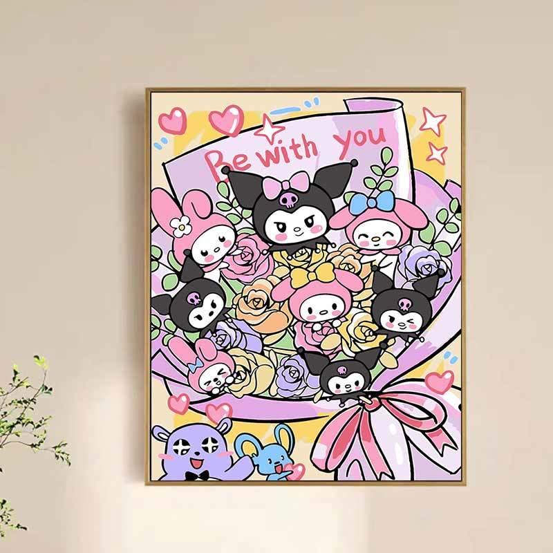 Bộ sơn theo số, ACANDYL, 30x40cm, có khung, Hoạt hình hoạt hình, Tranh sơn dầu, Tô màu theo số trên tranh vải, Tranh màu trước, Bó hoa nhân vật Tranh Graffiti, Thủ công, Quà tặng