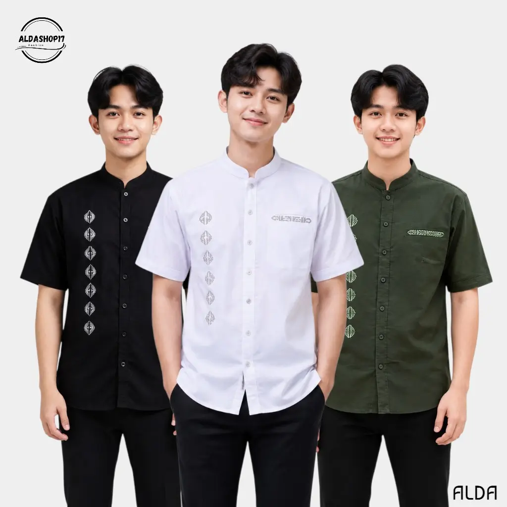 Alda Baju Koko Pria Dewasa Lengan Pendek Motif Bordir Bahan Katun Premium