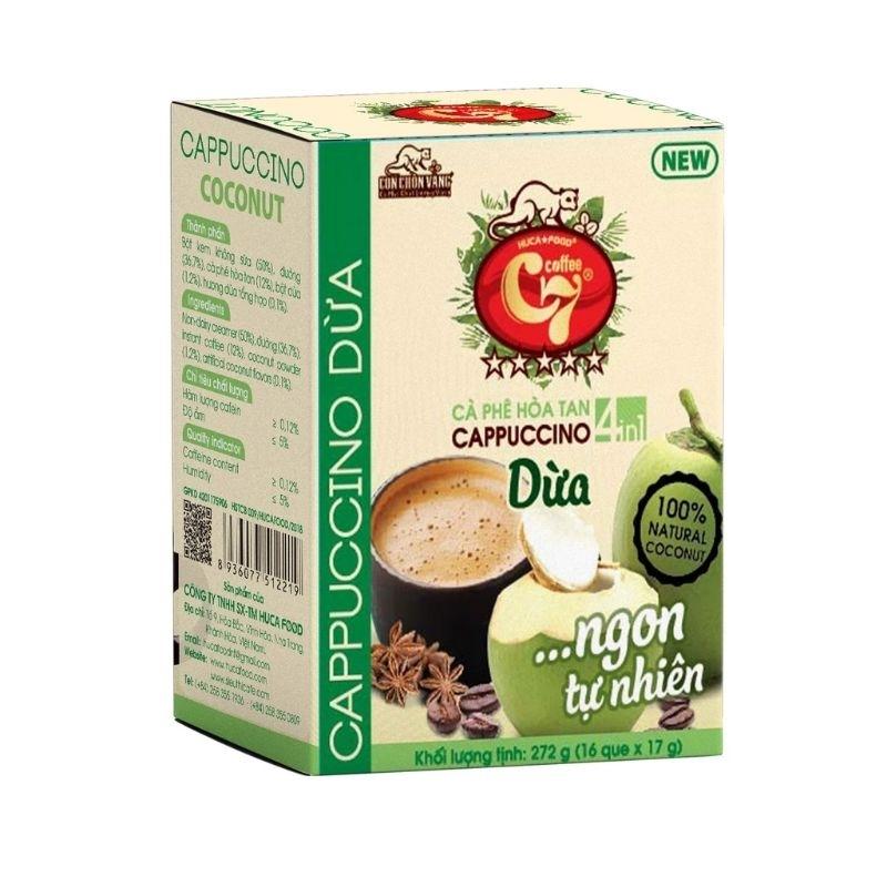cvb1cb12c1bgf52 Cà Phê Dừa Hòa Tan Cappuccino 4in1 Con Chồn Vàng C7 - Hộp 16Que x 17Gr Huca Food.