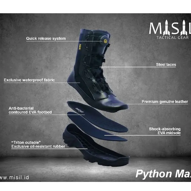 MISIL Sepatu PDL Terbaru Parabellum SEPATU MISIL PHYTHON MAX TALI PUTAR Kulit Sapi Asli Boots Shoes Tactical Taktis Anti Selip Standar - Polri 3