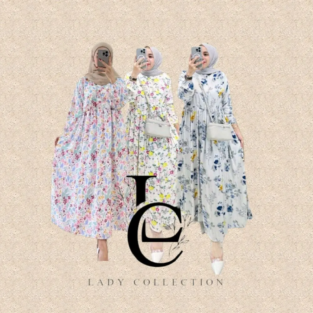 Midi Dress Rayon motif bunga jumbo busui friendly