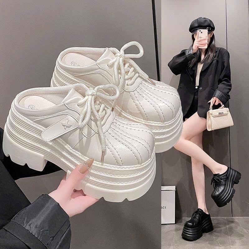 Giày sục thể thao nữ sneaker dạng xỏ tiện lợi đế cao 10 phân 2 màu ĐEN và KEM tôn chân dễ phối đồ phong cách năng động trẻ trung