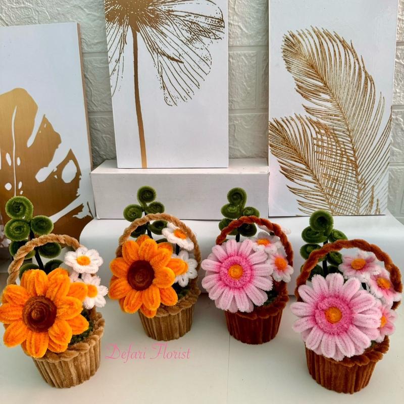 Bunga Kawat Bulu Keranjang|Gerbera|Matahari|Pipe Cleaner Flower|DIY 1