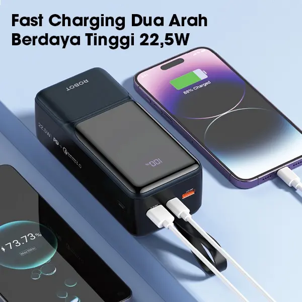 ROBOT RT40 Powerbank 40.000mAh High Capacity Fast Charging 22.5W Fast Charging Powerbank QC3.0 USB-C USB-A Output Garansi Resmi Robot Indonesia 4