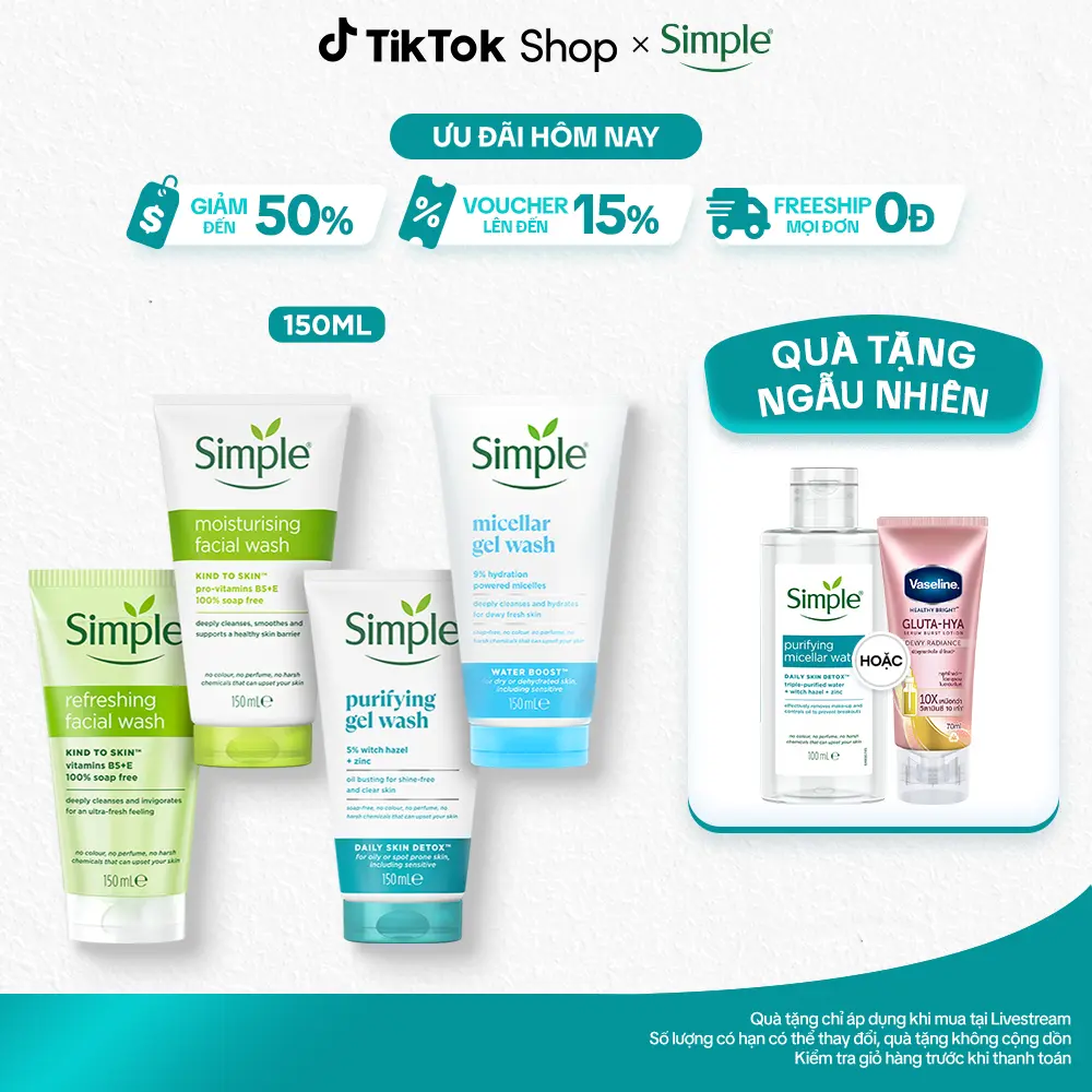 [1] Sữa Rửa Mặt Simple hỗ trợ làm sạch và Dưỡng Ẩm Da 150ml