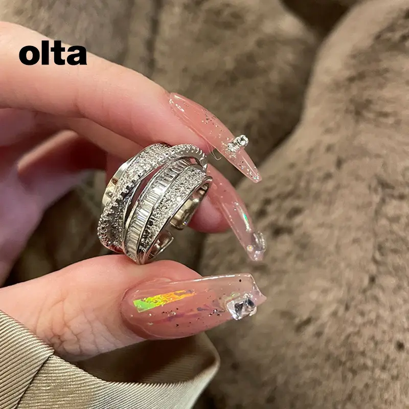 OLTA Vintage Hollow Cross Ring, Double Layer, Stack, Versatile
