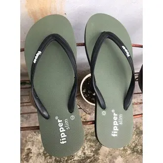 Sandal Jepit Fipper SLIM Green army Black Karet 2