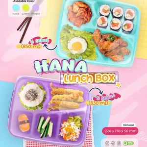 Ab Grosir - ISI 3 Hana Lunch Box Plastik dengan 4 & 5 Sekat BPA Free Bahan PP High Grade Aman untuk Microwave dan Freezer Cocok untuk Berbagai Jenis Makanan Kitchenware