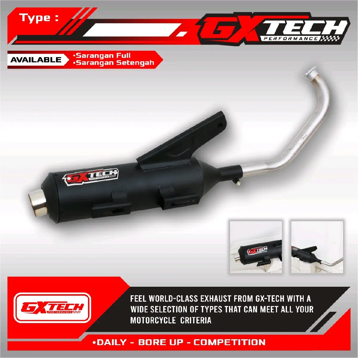 Knalpot GX-TECH YAMAHA / HONDA PCX - AEROX - SCOOPY - BEAT CARBU - VARIO - GENIO - MIO SPORTY - SPACY DLL