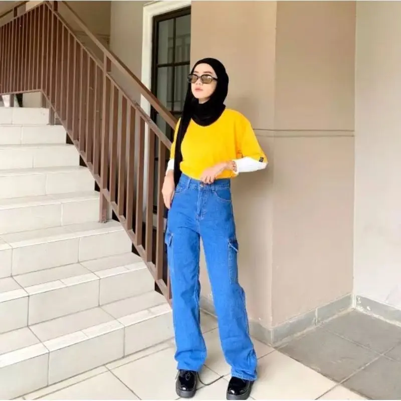 Celana Jeans Chargo wanita highwaist loose jeans kulot premium 2