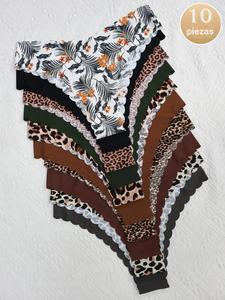 Tanga de color liso con ribete festoneado para mujer, braguitas sin costuras suaves, cómodas y transpirables para el día a día, ropa interior para todas las temporadas