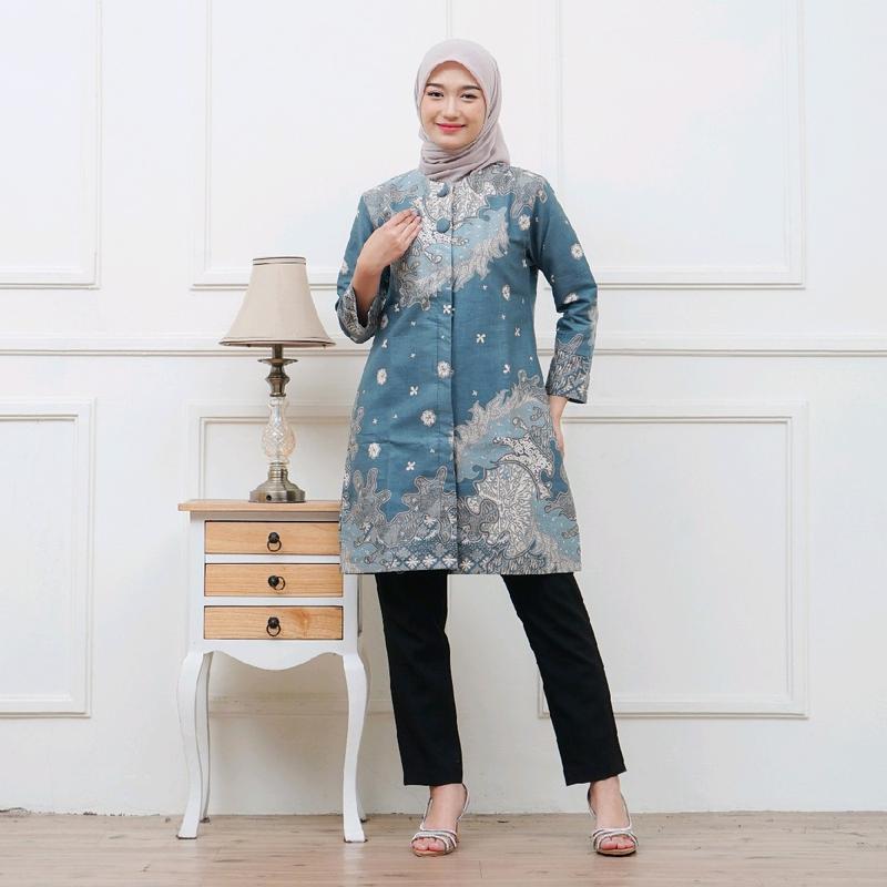 Tunik Batik Wanita Premium Full Trikot Motif elegan Blarak Sajodo  FULL KATUN Original cuci kering Atasan Formal Muslim Panjang 1
