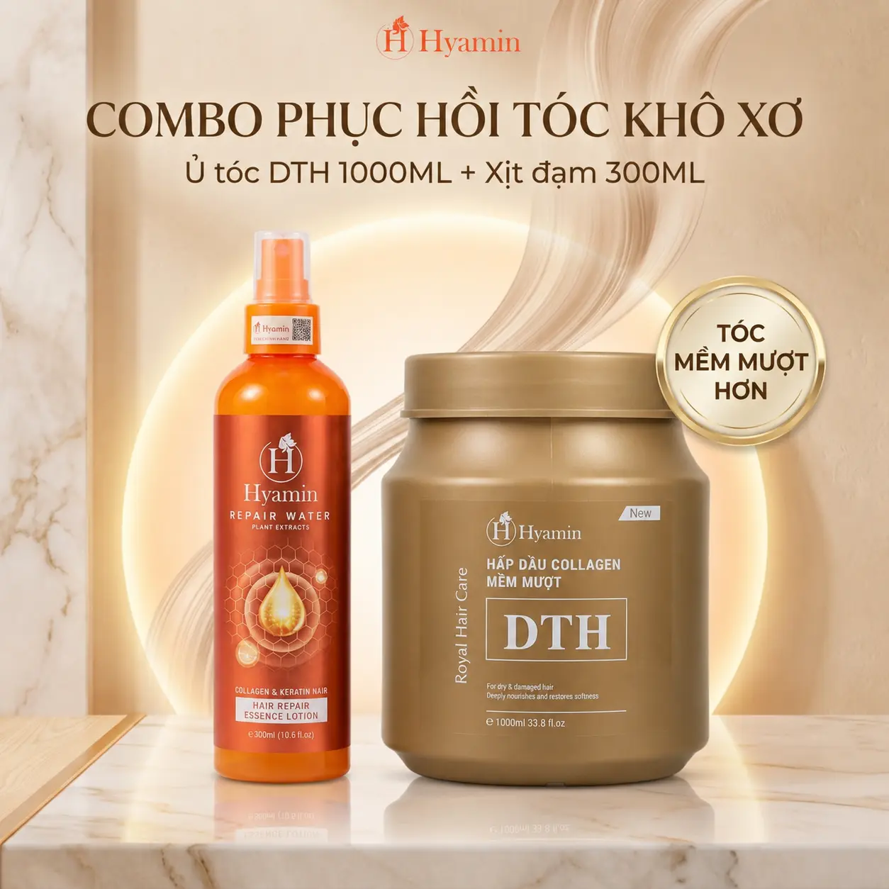 [ Mua 1 Ủ Tặng 1  Xịt] Hyamin hấp dầu Collagen DTH 1000ml xịt đạm phục hồi khô xơ 300ml