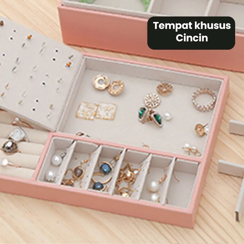 Dejavu Kotak Perhiasan Jewelry Box Display 2 Layer Storage Box Organizer Kalung Makeup Box Cincin Gelang Anting Jam Tangan Tempat Penyimpanan Travel HDK310 1