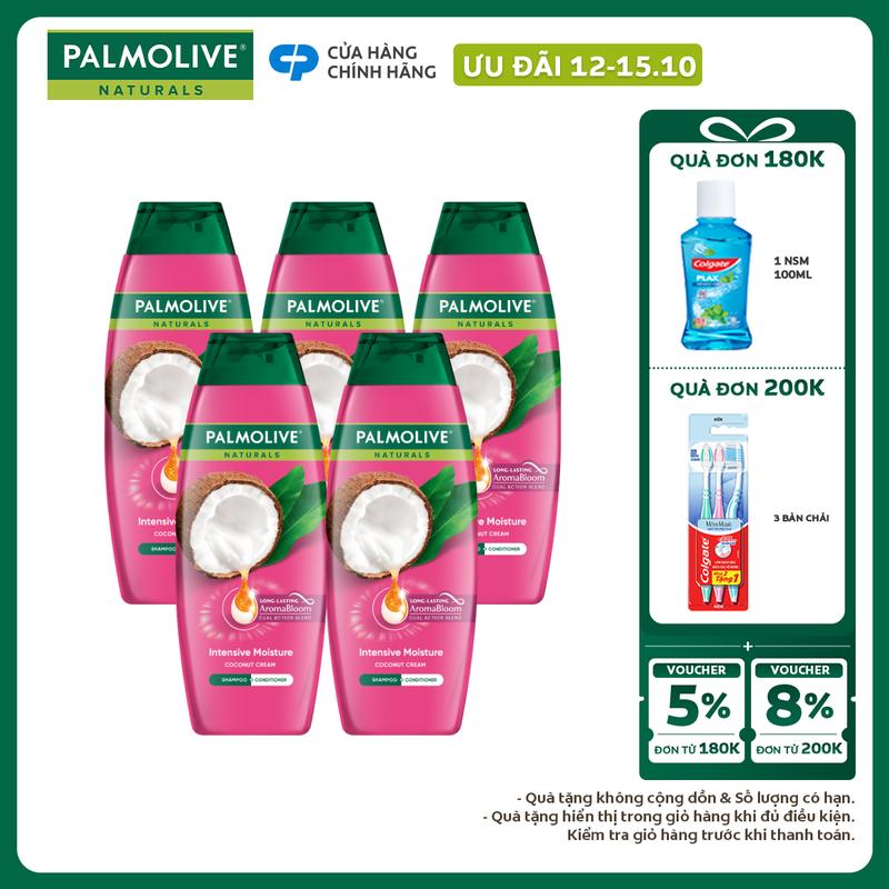 [Ưu đãi 12-15.10] Bộ 5 Dầu gội Palmolive kèm dầu xả chiết xuất thiên nhiên chăm sóc tóc và dưỡng tóc bồng bềnh 180ml phù hợp cho Nữ và nam