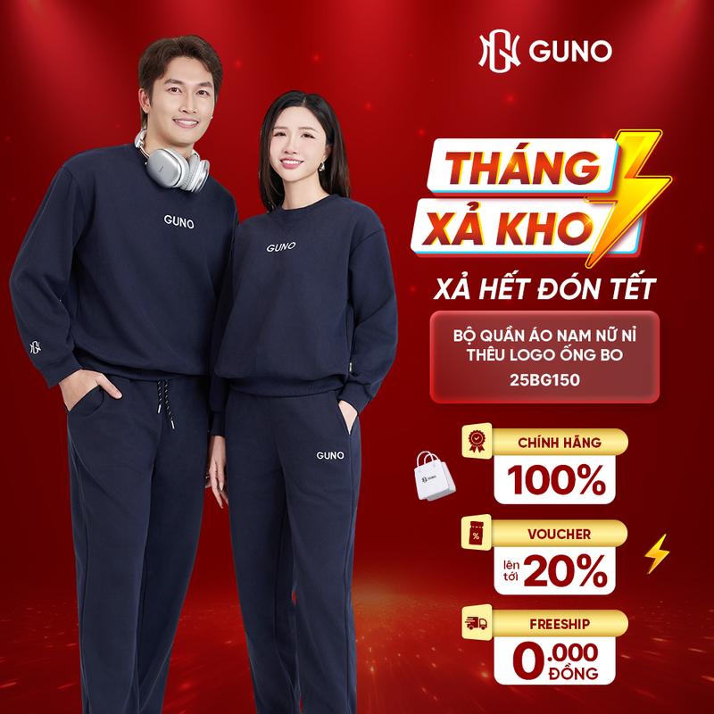 GUNO-Bộ quần áo NỈ NAM NỮ GUNO logo tay quần bo gấu BASIC SP5 |25BG150 25BB179