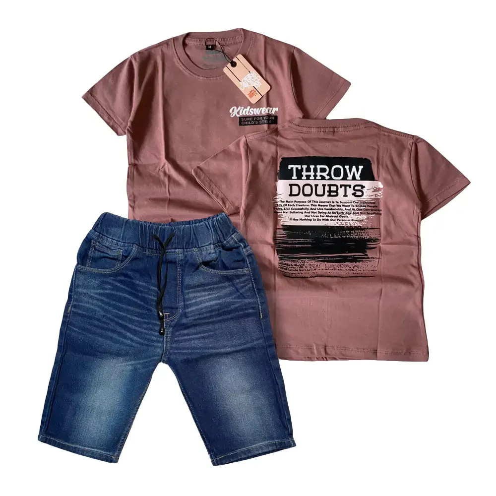 Setelan Jeans Slim Anak Dan Baju Kaos Distro Bahan Katun Usia 4-12 Tahun Pakaian Fashion Motif