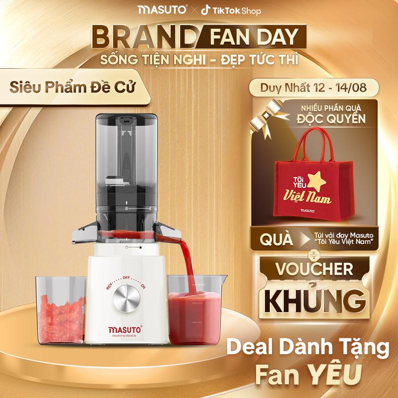 Máy ép chậm MASUTO chính hãng - BESTSELLER - Ép nguyên quả kiệt bã - Tích hợp làm kem - Dung tích 0,6l - Bảo hành 12 tháng toàn quốc tại nhà