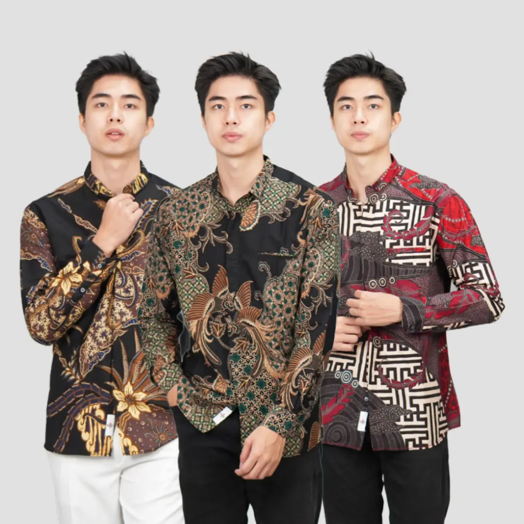 Swipe Up Kemeja Batik Pria Katun Modern Lengan Panjang Motif Gabungan