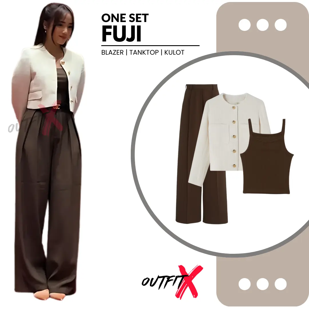 One Set FUJI Blazer Tanktop dan Celana Panjang Setelan Hangout OOTD Wanita Kekinian Korea Style