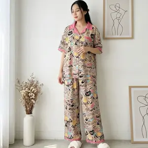 One Set Rayon Premium Kombinasi Full Kancing mix Motif dan Polos Twill Setelan Celana Panjang Eca Set