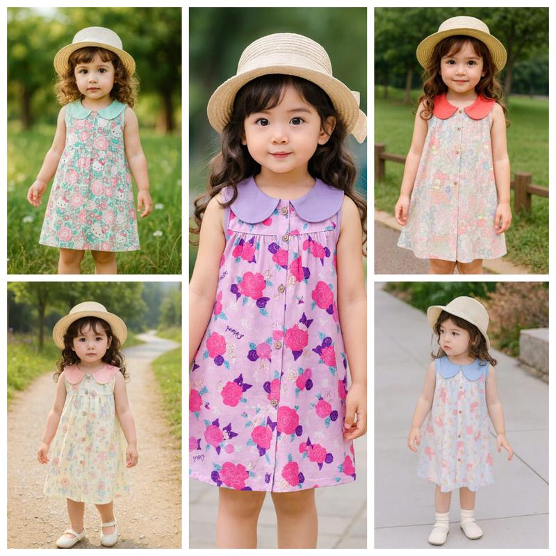   Minkojbaby 144dx- Đầm Phối nút Cho Bé Từ 8-30kg In Hoạ Tiết Dễ Thương Chất Thun Lạnh 3D Co Dãn Mềm Mịn Thoáng Mát Form Dáng Chữ A Kết Hợp nút Tạo Điểm Nhấn Xinh Xắn bé mặc ở nhà hay đi học đều xinh 