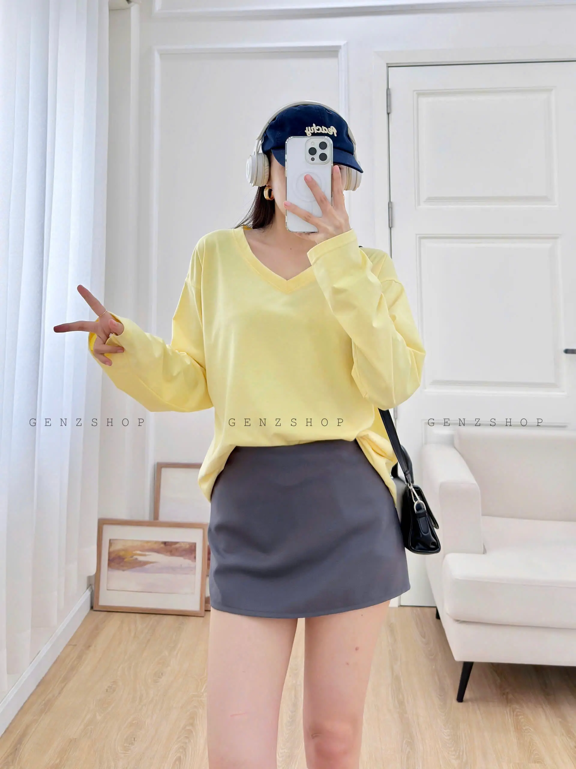 ÁO THUN TAY DÀI CỔ TIM TRƠN FORM RỘNG CHẤT COTTON DỄ PHỐI ĐỒ Nữ Women | BigBuy360 - bigbuy360.vn