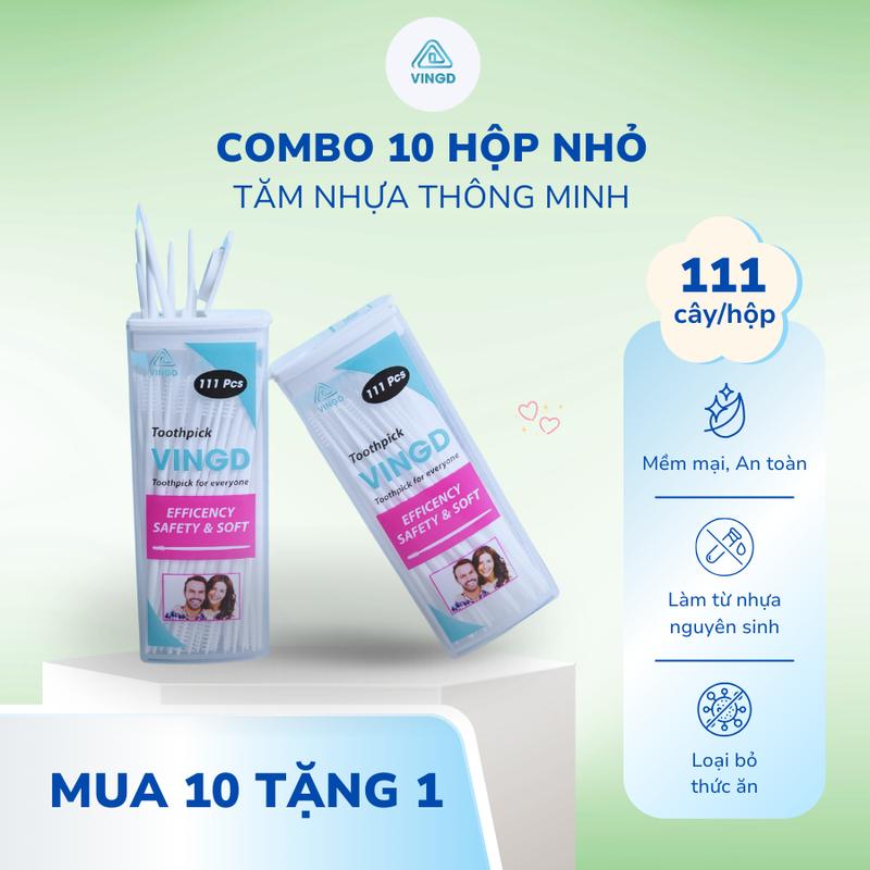 Loại 111 tăm Combo 10 Hộp Tăm Nhựa Nha Khoa 2 Đầu VinGD - Bí quyết vệ sinh Răng Miệng hiệu quả - tăm xỉa răng tiện lợi