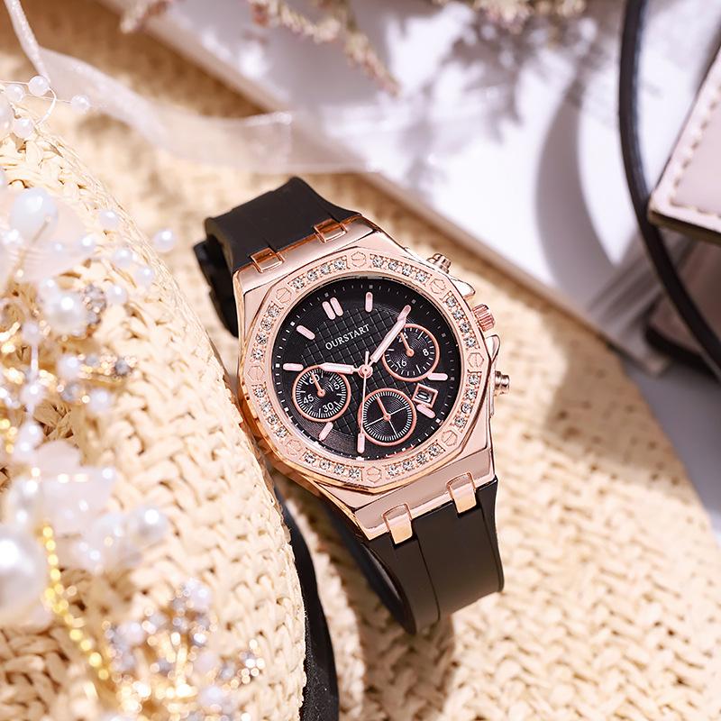 Product Introduction of New Light Luxury Temperament Watch Women's Young Fashion Diamond Calendar Quartz Silicone Watch 10