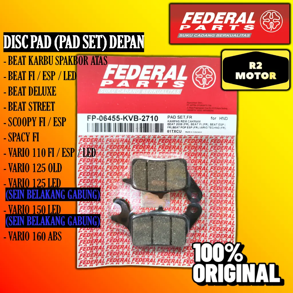 FP KAMPAS REM CAKRAM PAD SET DEPAN FEDERAL KVB BEAT SCOOPY SPACY VARIO KARBU FI ESP LED DELUXE STREET 110 125 150 160 ABS ORIGINAL