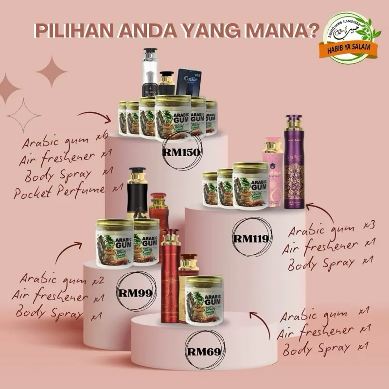 Arabic Gum natural 100% VIA HABIB YA SALAM (FREEGIFT AIR FRESHNER & BODY SPRAY)