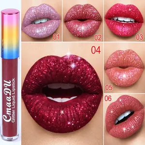 CMAADU GLITTER LIQUID LIPSTICK Lipstik Tahan Air Tahan Lama Shimmer Merah Bibir Berwarna Merah Muda
