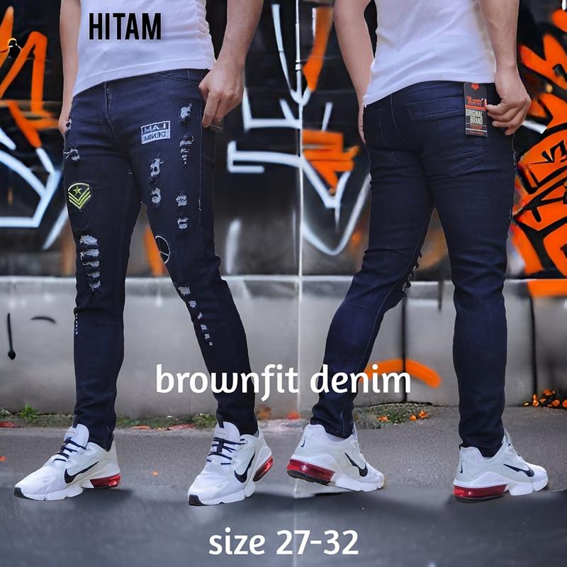 LAZ - Celana Jeans Panjang Pria Dewasa Softjeans Bordir Sobek Pensil Ripped Skinny Melar Slim Fit Stretch Cowok Hitam Distro 4