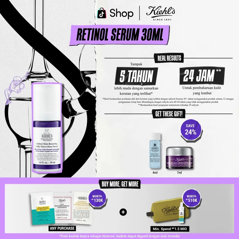 Kiehl's Retinol Skin-Renewing Daily Micro-Dose Serum. Mengandung Retinol, Ceramide, Peptide 1
