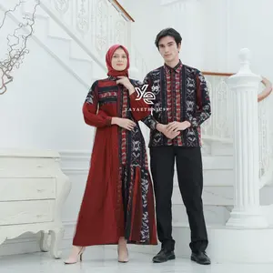 [READY STOCK] Set couple sarimbit pasangan baju prewed, raya maroon dress kemeja ethnic tenun troso, outer tenun, dress wanita, set couple baju kondangan, couple ethnic tenun troso, gamis panjang wanita