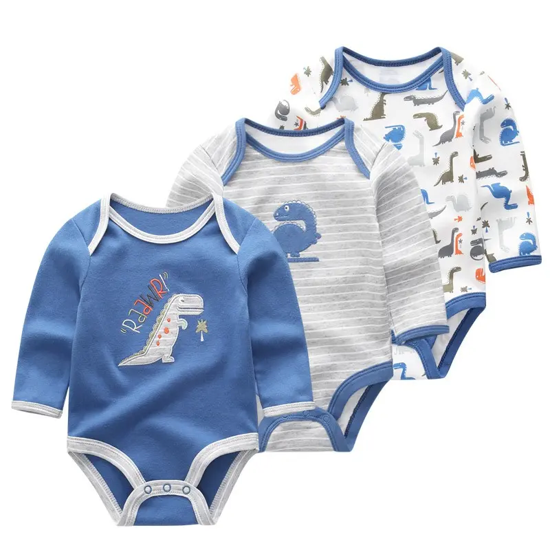 Kiddiezoom Baby Clothing 3 Piece Set 100% Cotton Unisex Cartoon Newborn Bodysuit Long Sleeve Onesie Baby Boy Girl Bodysuit Cute 0-12 Months Baby Clothing