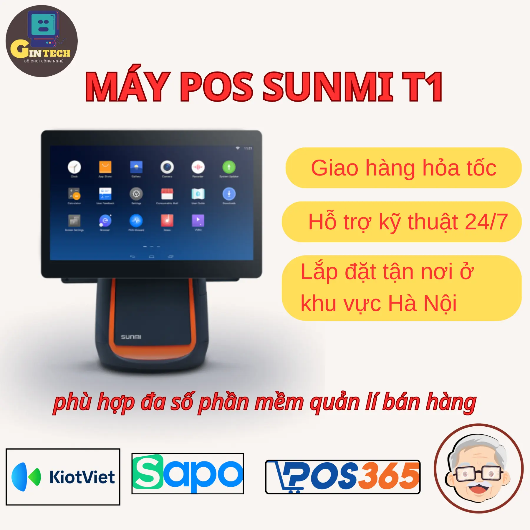 Máy Pos Sunmi T1 bán hàng in bill Pos365, Sapo, Kiot Việt,  Cukcuk,..(THANH LÝ 95%)