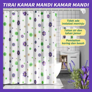 Tirai Mandi 3D Premium 180x180cm - Kain Dukungan Kamar Mandi Anti Lengket, Dengan Motif 3D & Pengait Shower Komplet