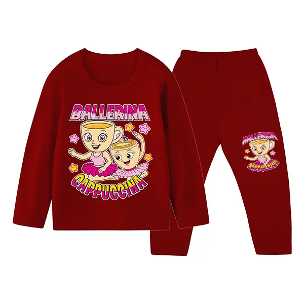 Setelan Baju Tidur Anak Perempuan Gambar Ballerina Cappuccina Kaos & Celana Panjang Ukuran XS-XXL ID-1927 Nyaman Dicetak DTF Tidak Luntur