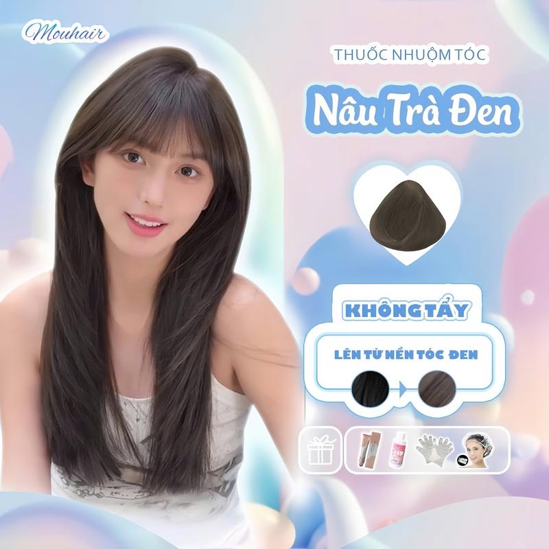  Thuốc nhuộm tóc Thuốc nhuộm tóc màu NÂU TRÀ ĐEN Mouhair tặng oxi trợ dưỡng,bao tay mũ trùm bịt tai. Đổi Màu Tóc Nữ 