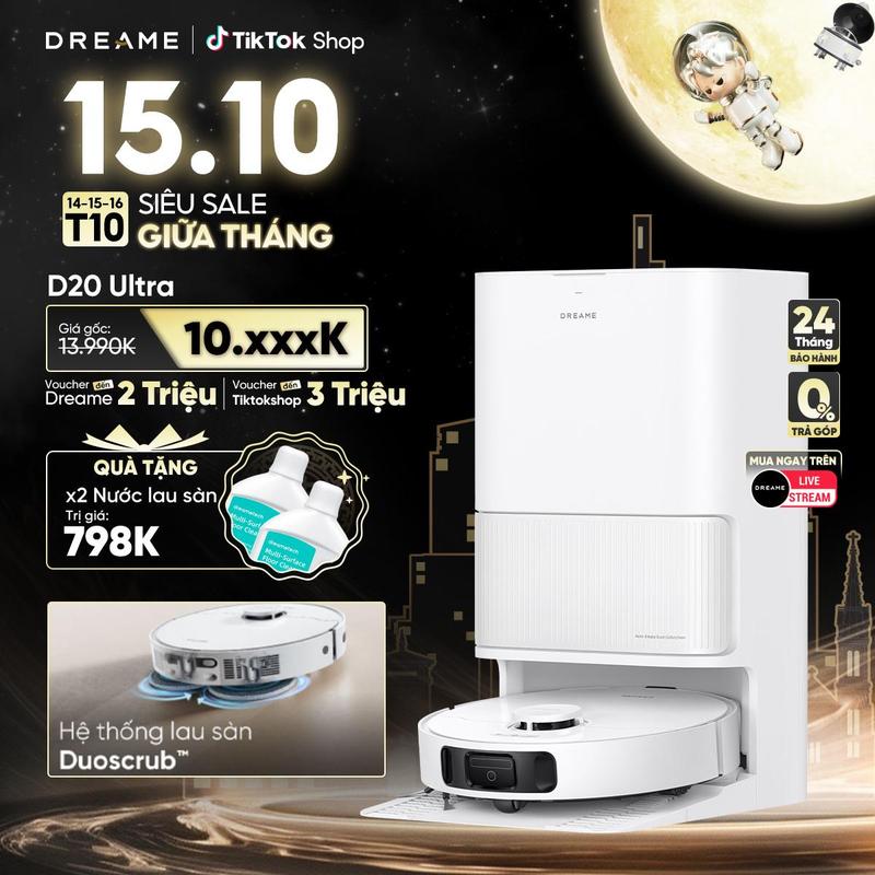 [KOC link] [TẶNG 2 chai NLS 1L] Robot hút bụi lau sàn Dreame D20 Ultra - Bản Quốc Tế - Bảo Hành 24 Tháng