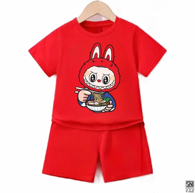 SETELAN BAYI DAN ANAK LAKI LAKI PEREMPUAN 6 BULAN SAMPAI 7 TAHUN KEREN TREND KEKINIAN BAJU ANAK COWO CEWE UNISEX ONE SET KAOS LABUBU 2
