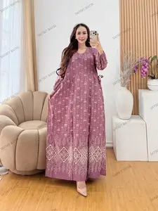 Terbaru Gamis Chibi Motif Pita Dress Wanita Rayon Daster Busui Lengan Balon Panjang Tebal Adem