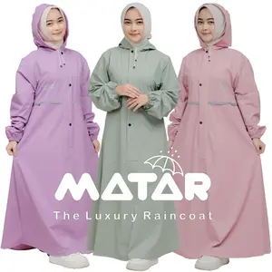 Jas hujan wanita gamis jumbo dewasa bahan PVC karet tebal elastis kuat dusty pink hijau sage lilac jas  hujan muslimah rok dan baju Syari