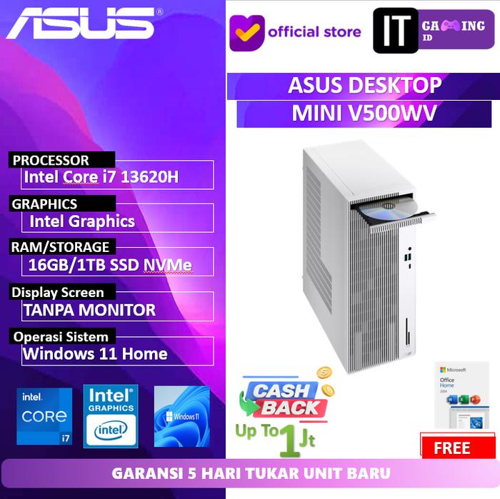 Gambar PC DESKTOP MINI ASUS V500WV I7 13620H 16GB 1TB W11+OHS+M365 -I7NNC6W-HMA (TANPA MONITOR) - Windows 11 Home + OHS 2024 dari IT GAMING ID Kota Administrasi Jakarta Pusat Tokopedia